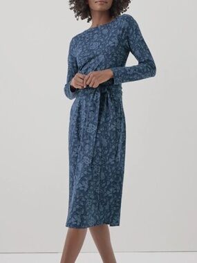 Pact Organic Fit & Flare Tie Wrap Dress Blue size Medium NWOT
